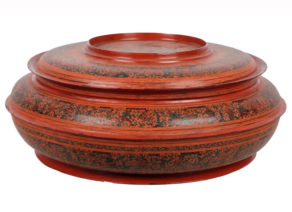 THAI RED LACQUER OFFERTORY BOXwith 33395e
