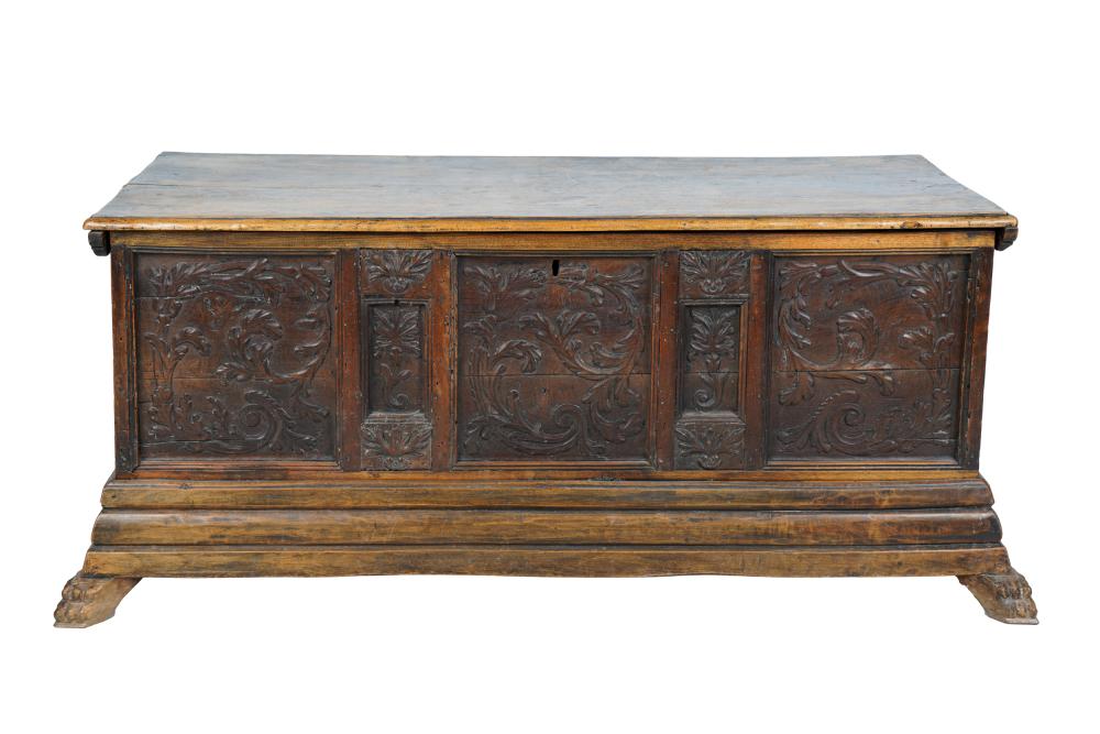 TUSCAN-STYLE CARVED WALNUT CASSONEwith