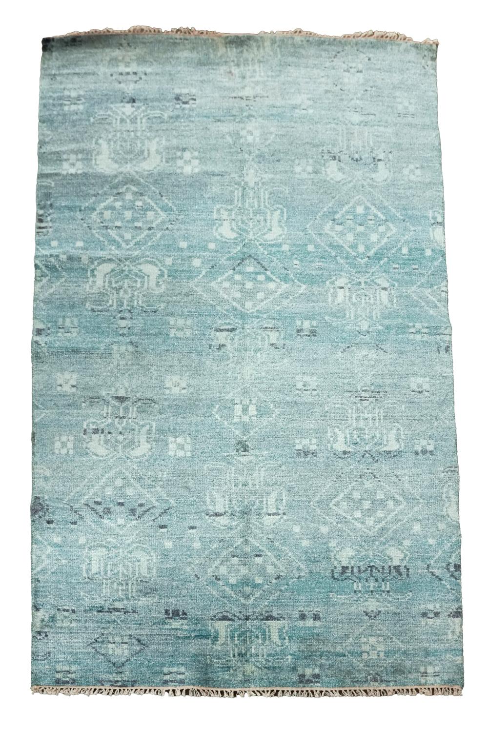 CONTEMPORARY INDIAN BLUE SILK RUGhandmade;