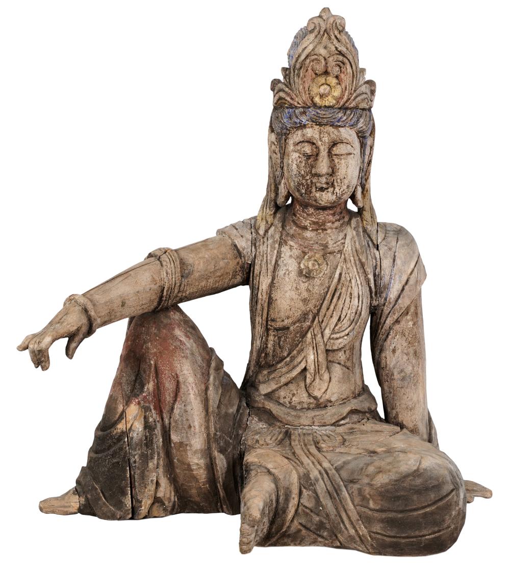 POLYCHROMED CARVED WOOD BUDDHACondition: