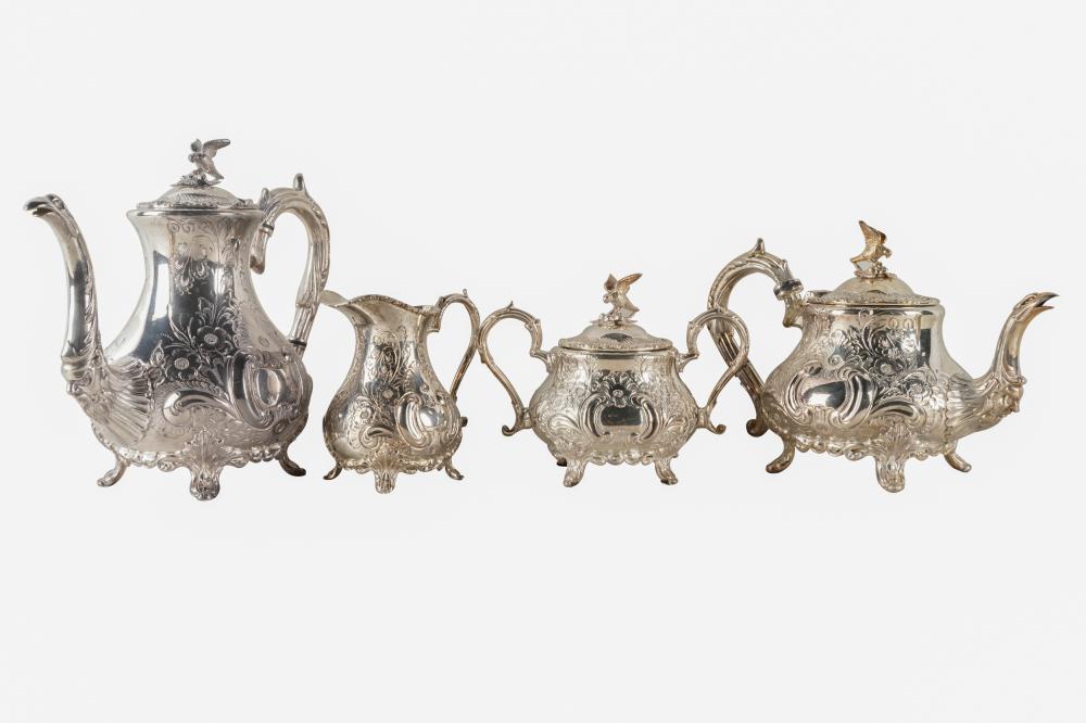 ENGLISH SILVER-PLATE TEA SERVICEwith