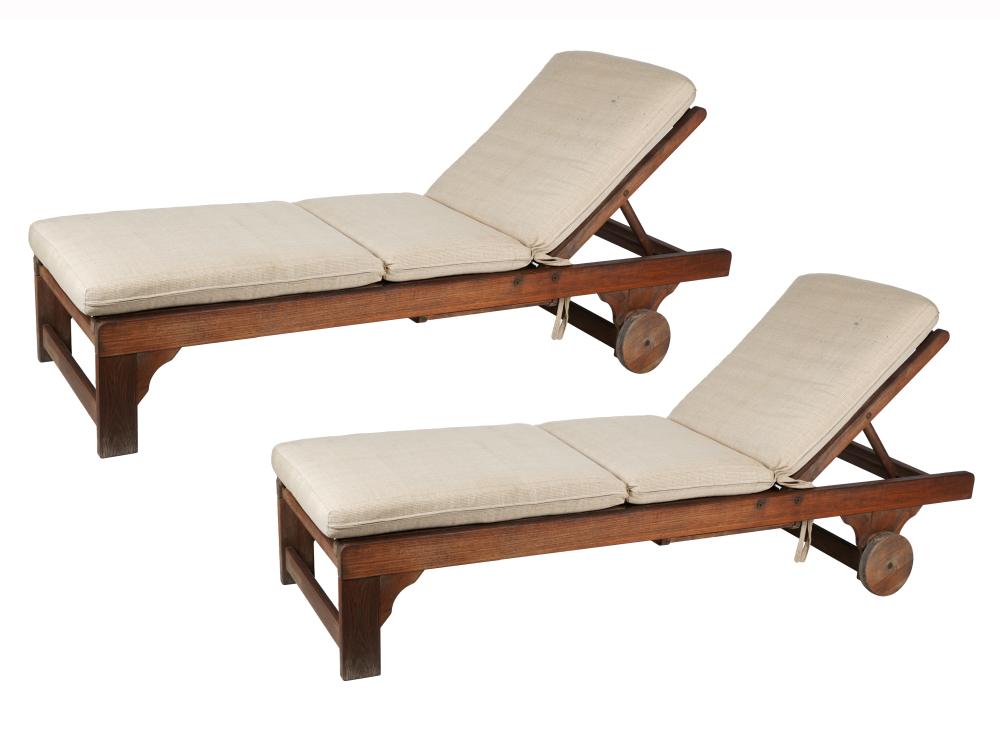 PAIR OF TEAK PATIO CHAISE LOUNGESCondition  3339f0