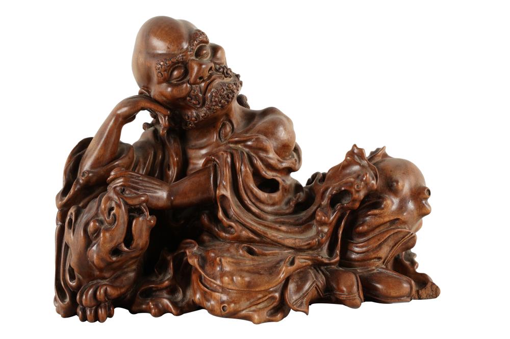 CHINESE CARVED WOOD FIGURAL GROUPdepicting 333a07