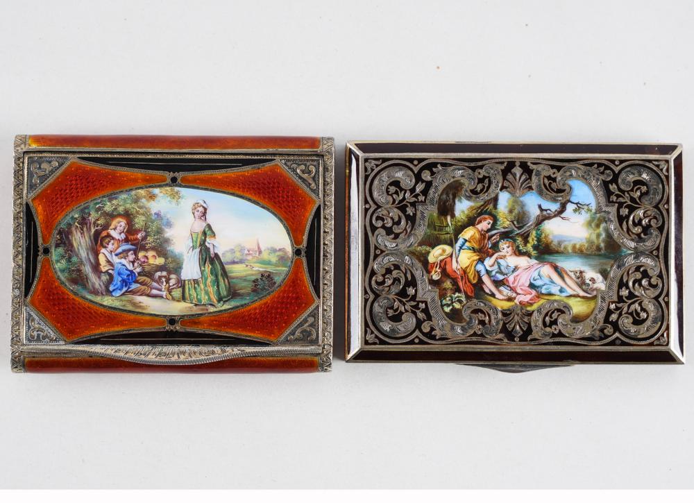 TWO INLAID SILVER ENAMEL CASESthe 333a1e