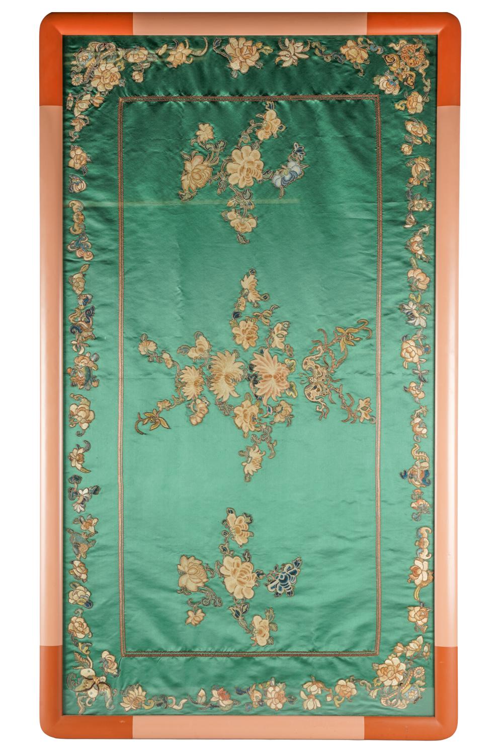 CHINESE EMBROIDERY PANELon green