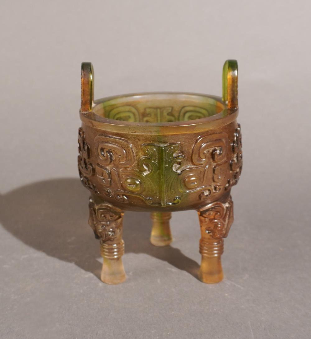 CHINESE GREEN GLASS DING WITH BOX  333ad9
