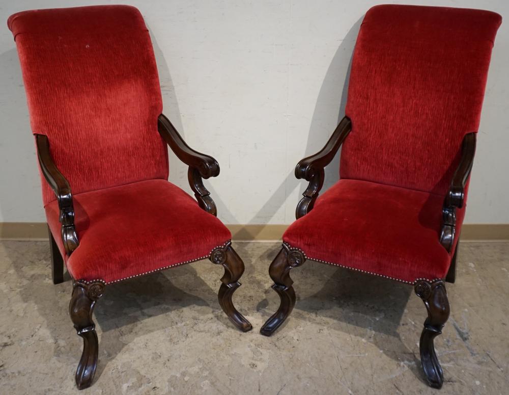 PAIR OF ROCOCO STYLE MAHOGANY AND VELVET