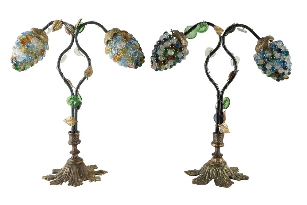 TWO GILT-METAL & GLASS TWIN-LIGHT