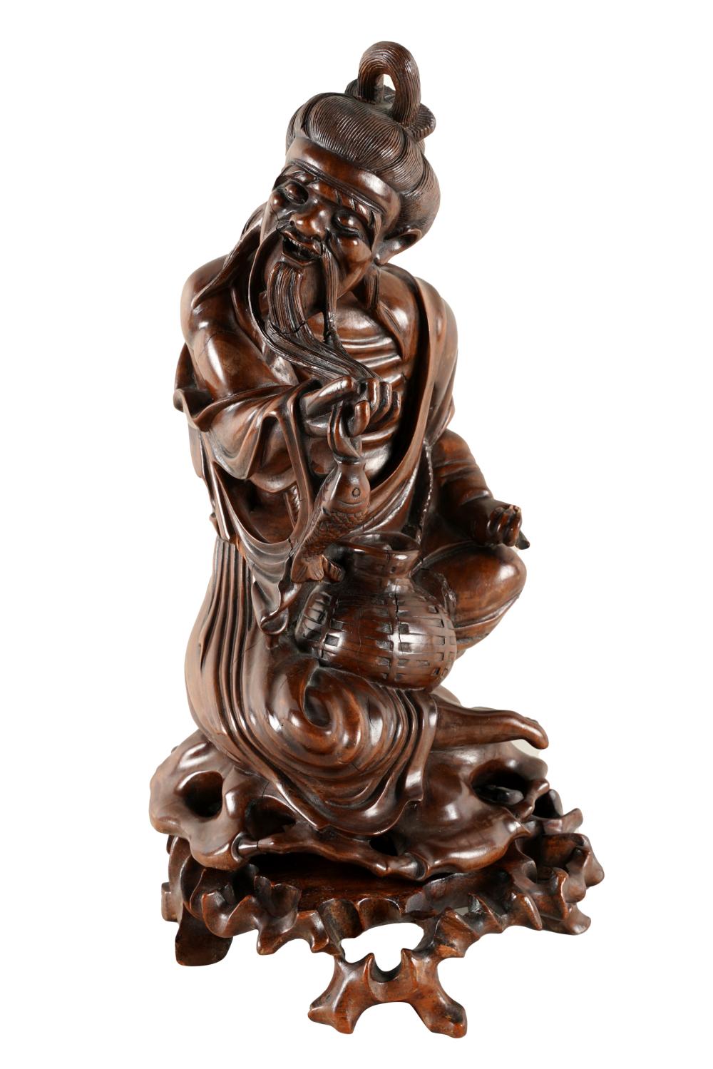 CHINESE CARVED HARDWOOD FIGUREon wooden