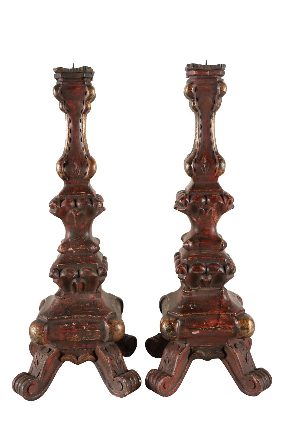 PAIR OF CARVED & GILT WOOD PRICKET