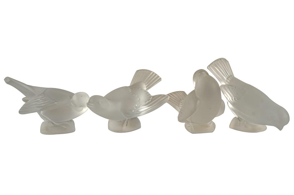 FOUR LALIQUE FROSTED GLASS BIRD