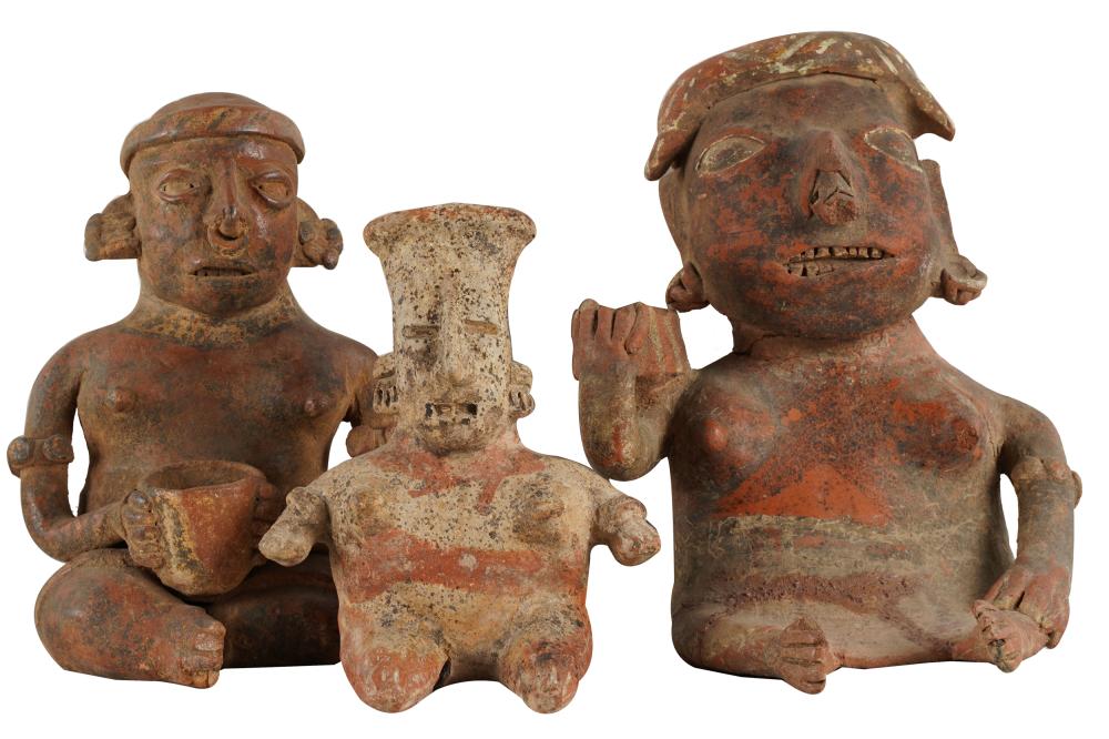 THREE PRIMITIVE CERAMIC FIGURESeach