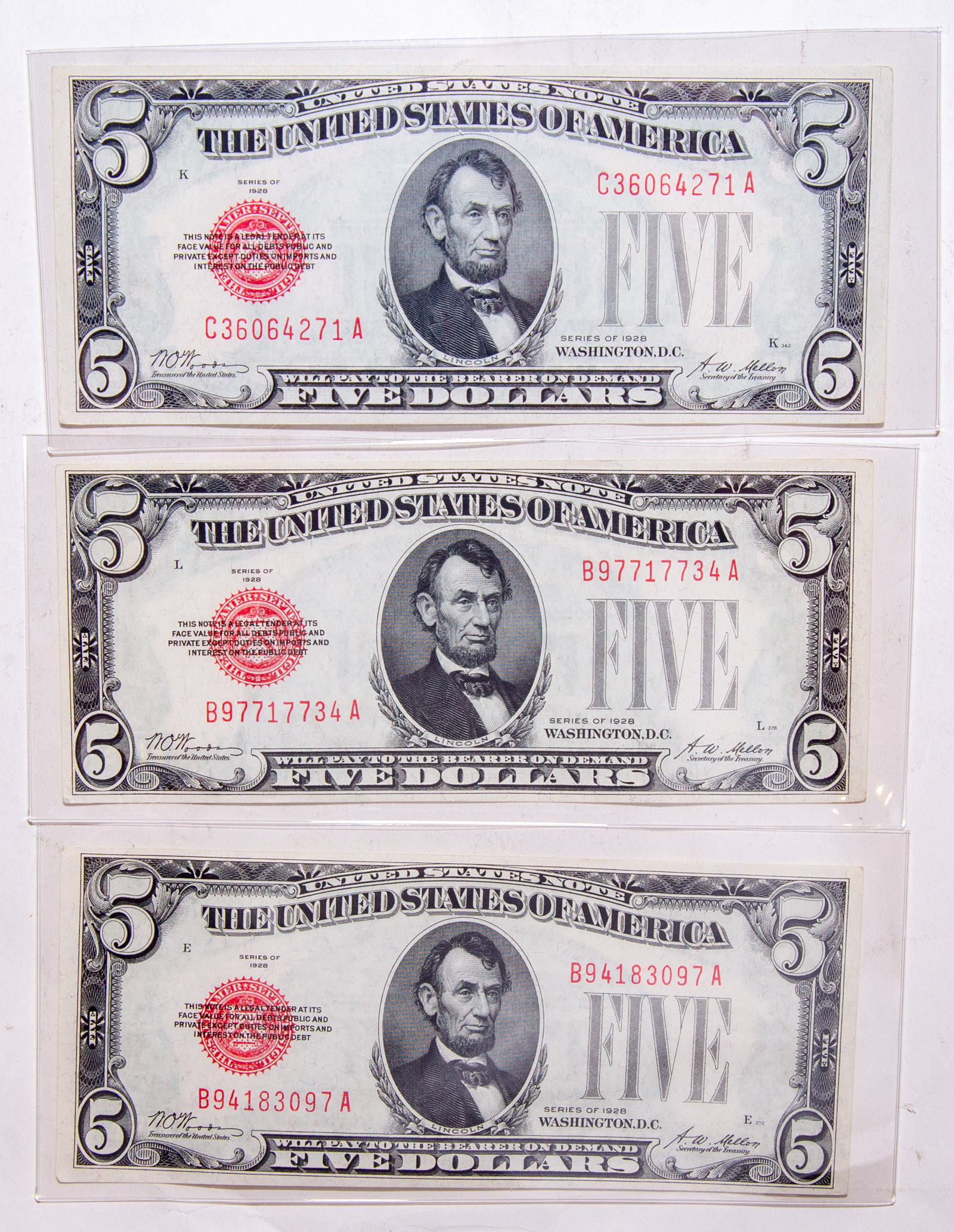 THREE 1928 5 US NOTES FR1525 CU  333d24