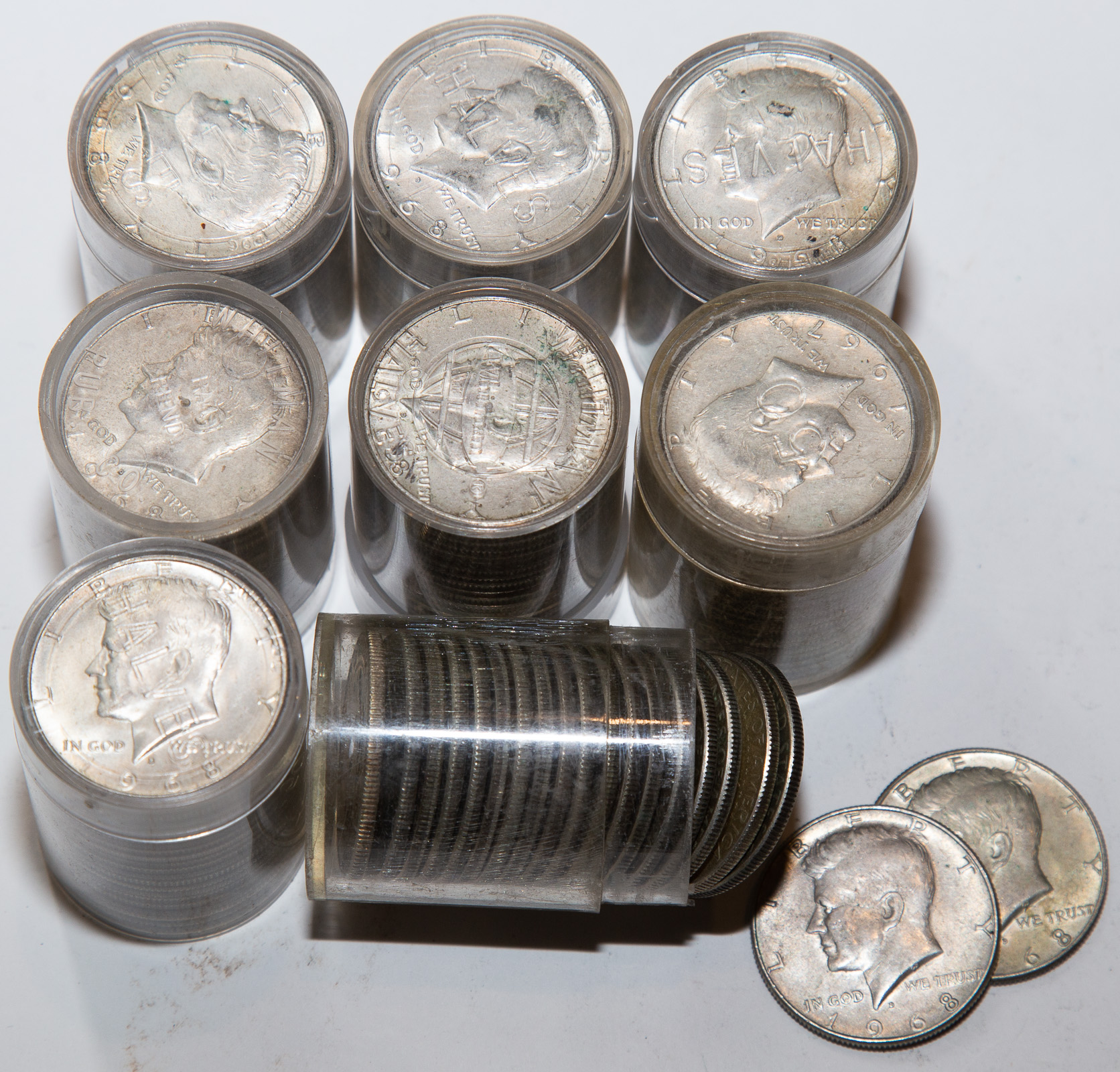 8 ROLLS OF 40% SILVER JFK HALVES