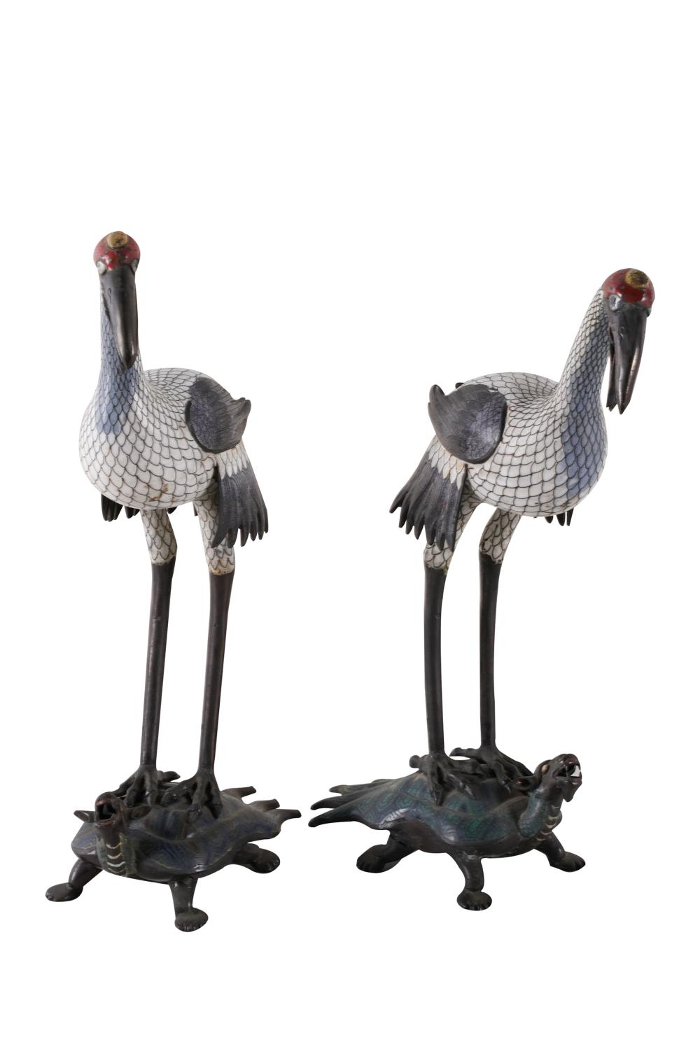 PAIR OF CHINESE CLOISONNE & PATINATED