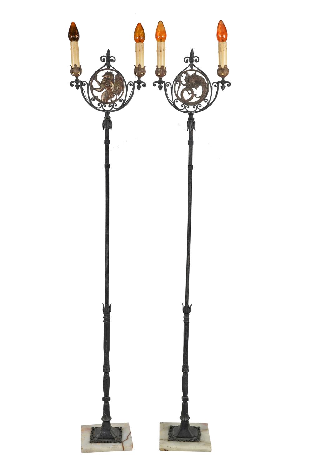 PAIR OF WROUGHT IRON & PATINATED