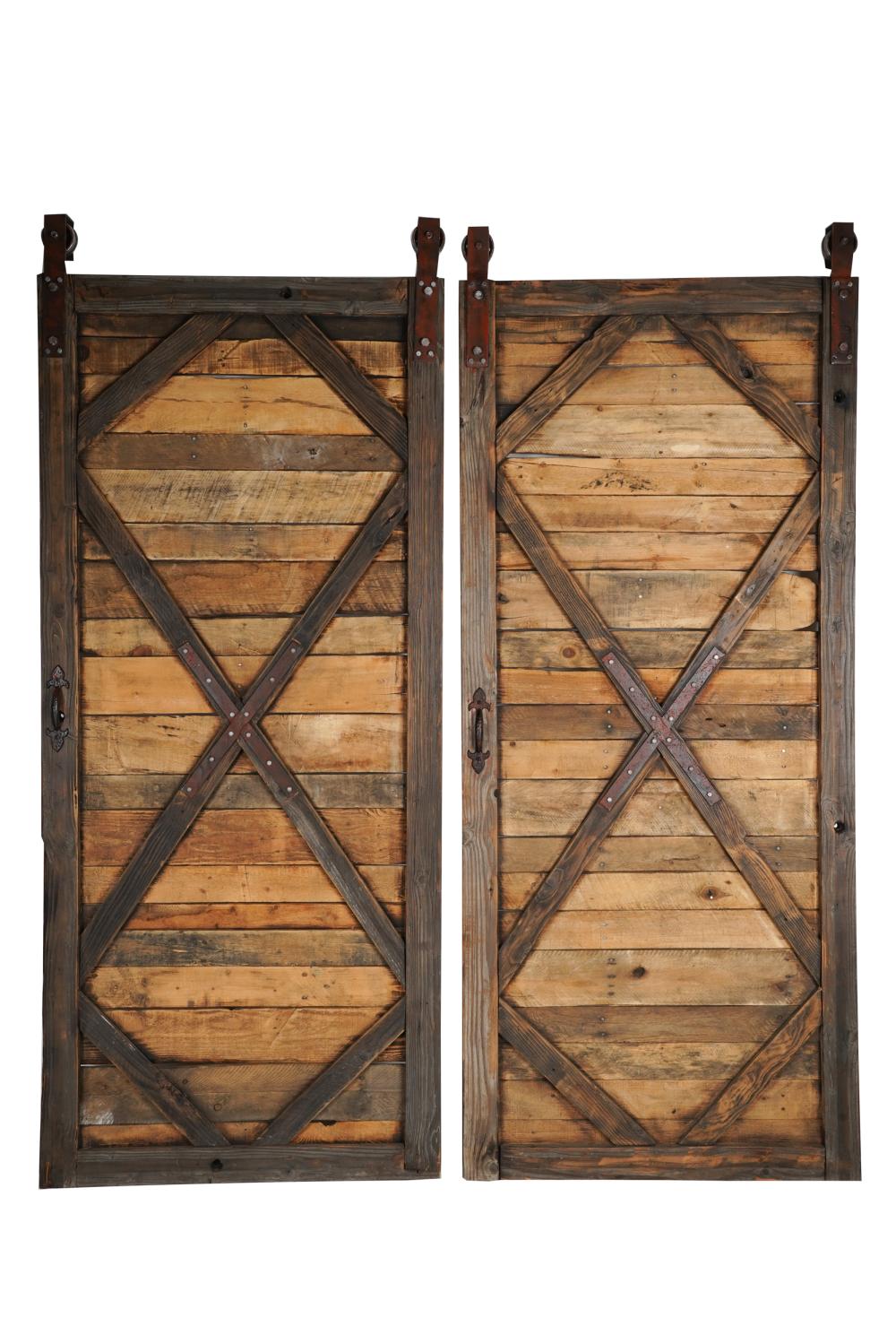 PAIR OF BARN DOORSwith iron hardware,