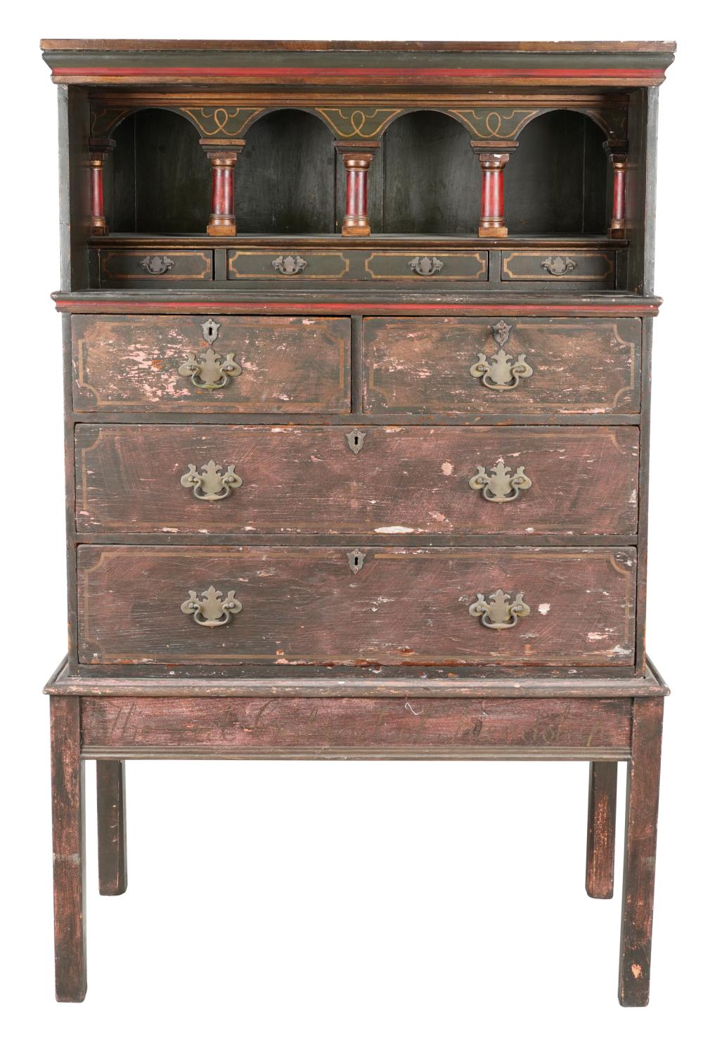 POLYCHROME PAINTED CABINET ON STAND constructed 333dce