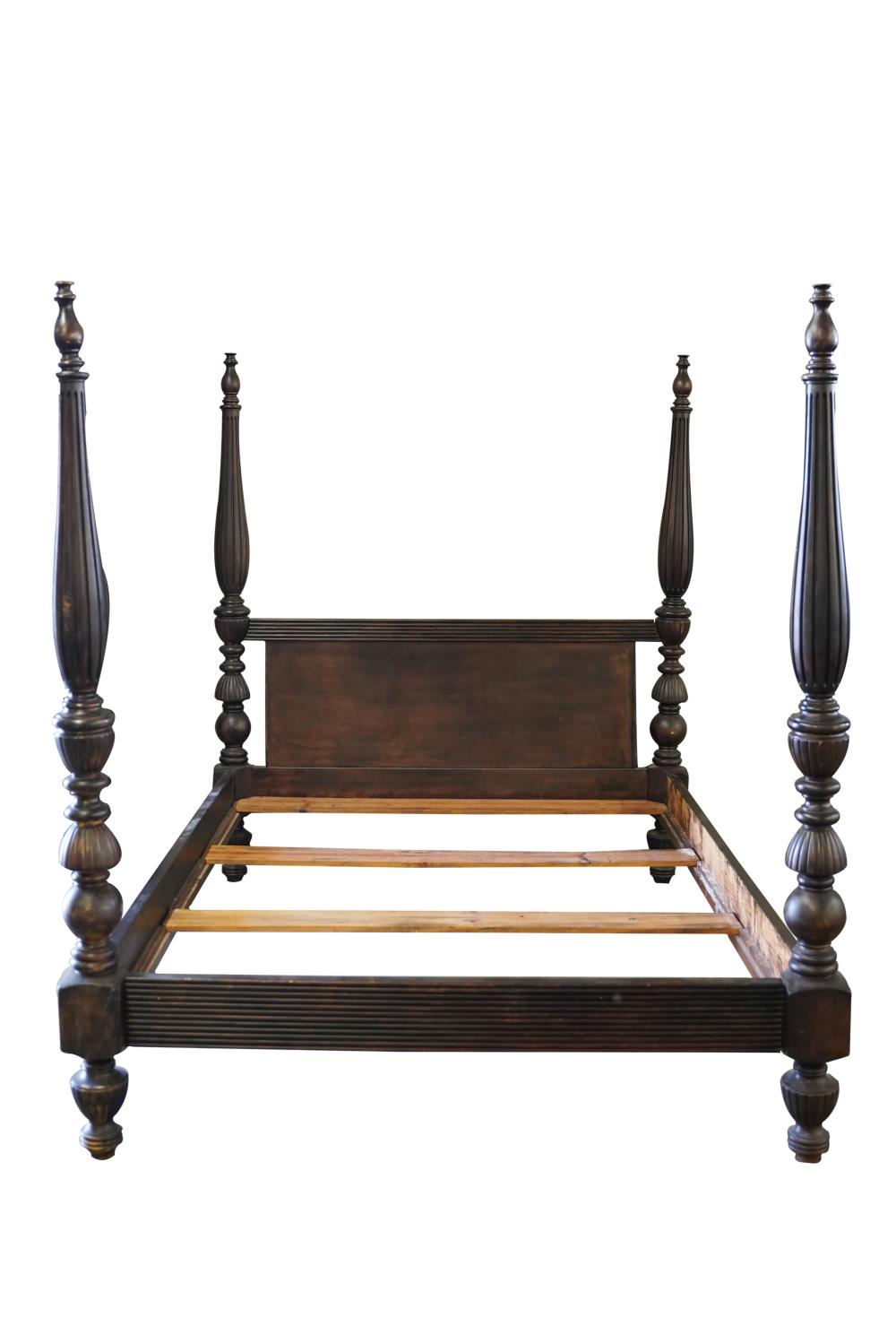 CARVED WOOD FOUR-POSTER QUEEN-SIZED
