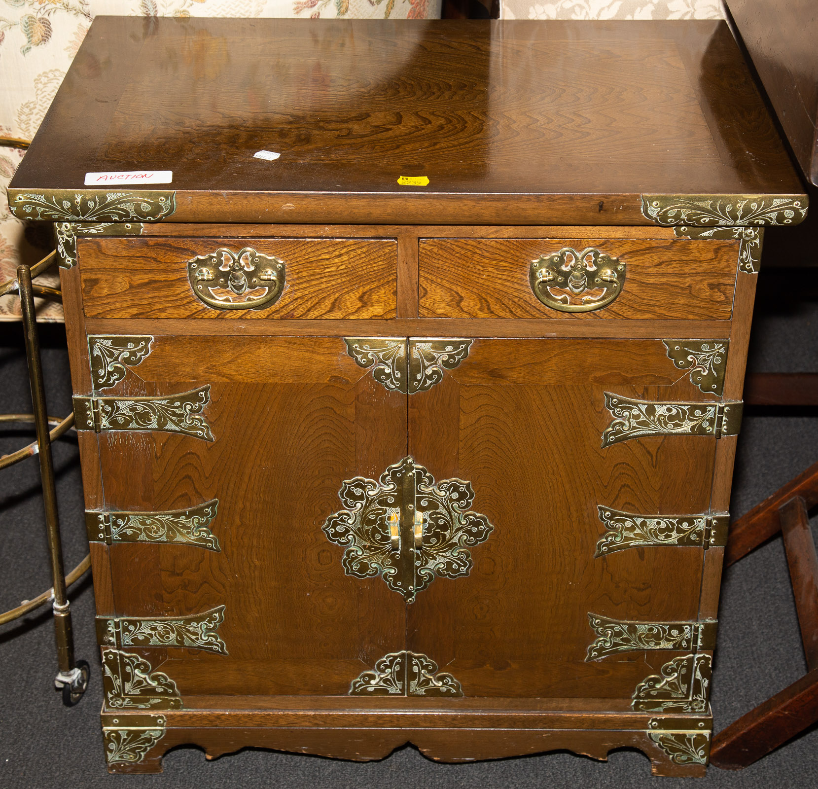 CHINESE FIGURED ELM LOW CABINET