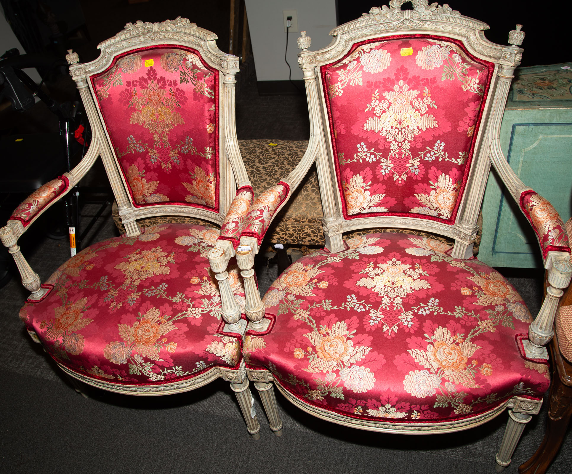 PAIR OF LOUIS XVI STYLE ARM CHAIRS