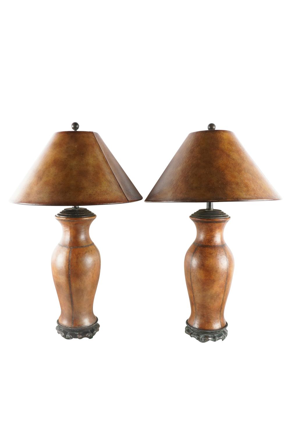 PAIR OF LEATHER WRAPPED TABLE LAMPSwith 333e7b