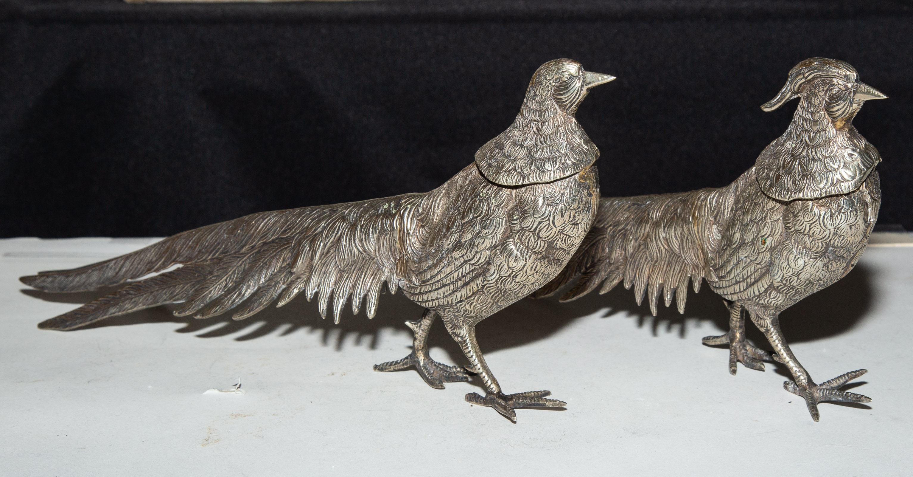 PAIR OF SILVER PLATED PHEASANT 333eb0