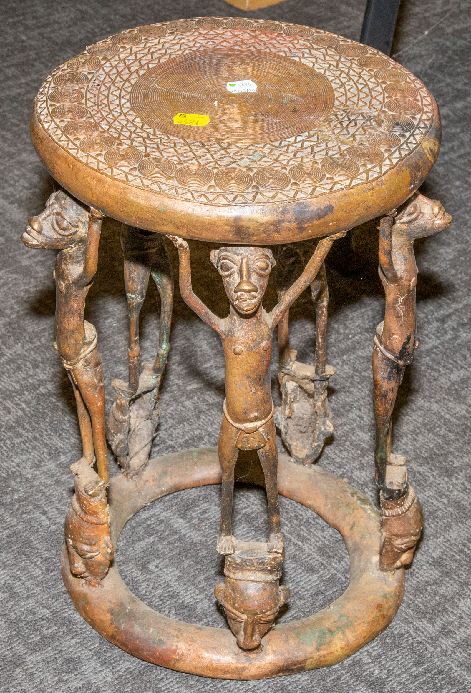 AFRICAN COPPER ALLOY FIGURAL STOOL 333ef9
