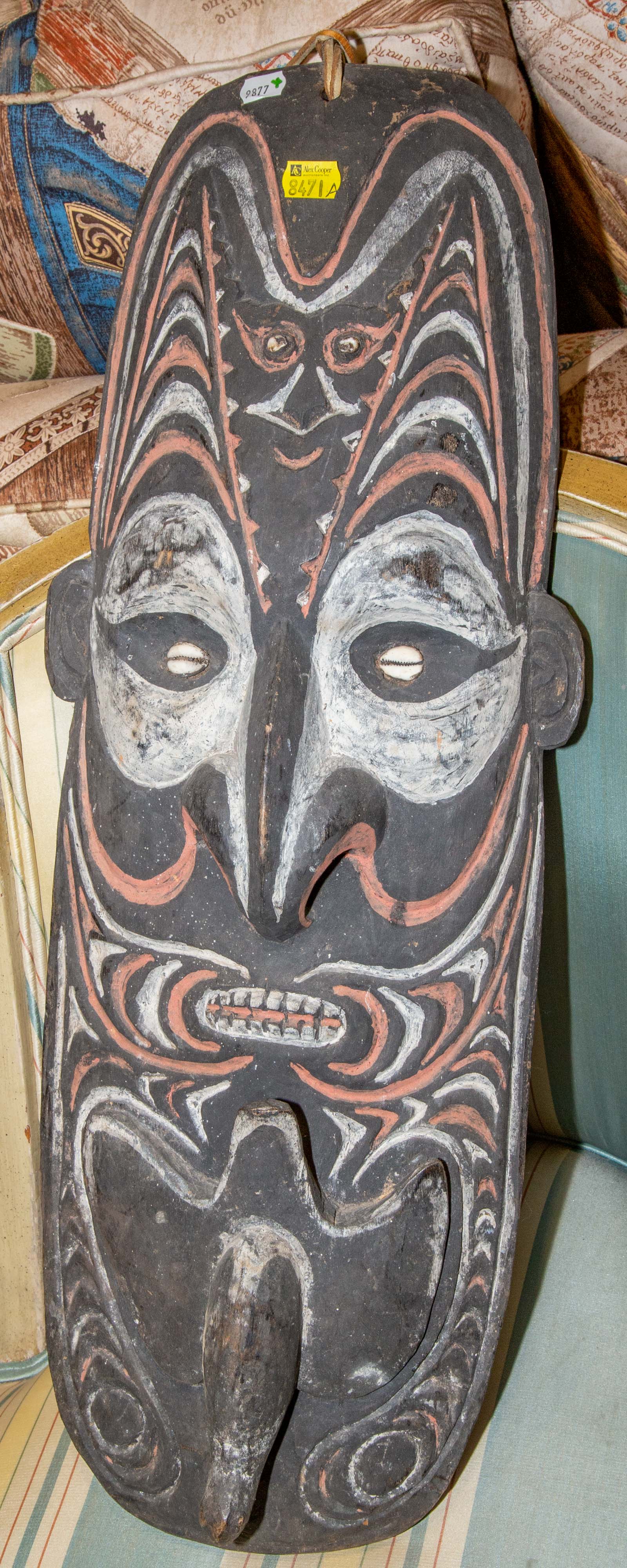 CARVED PAINTED WOOD MASK PLAQUE 333f2a