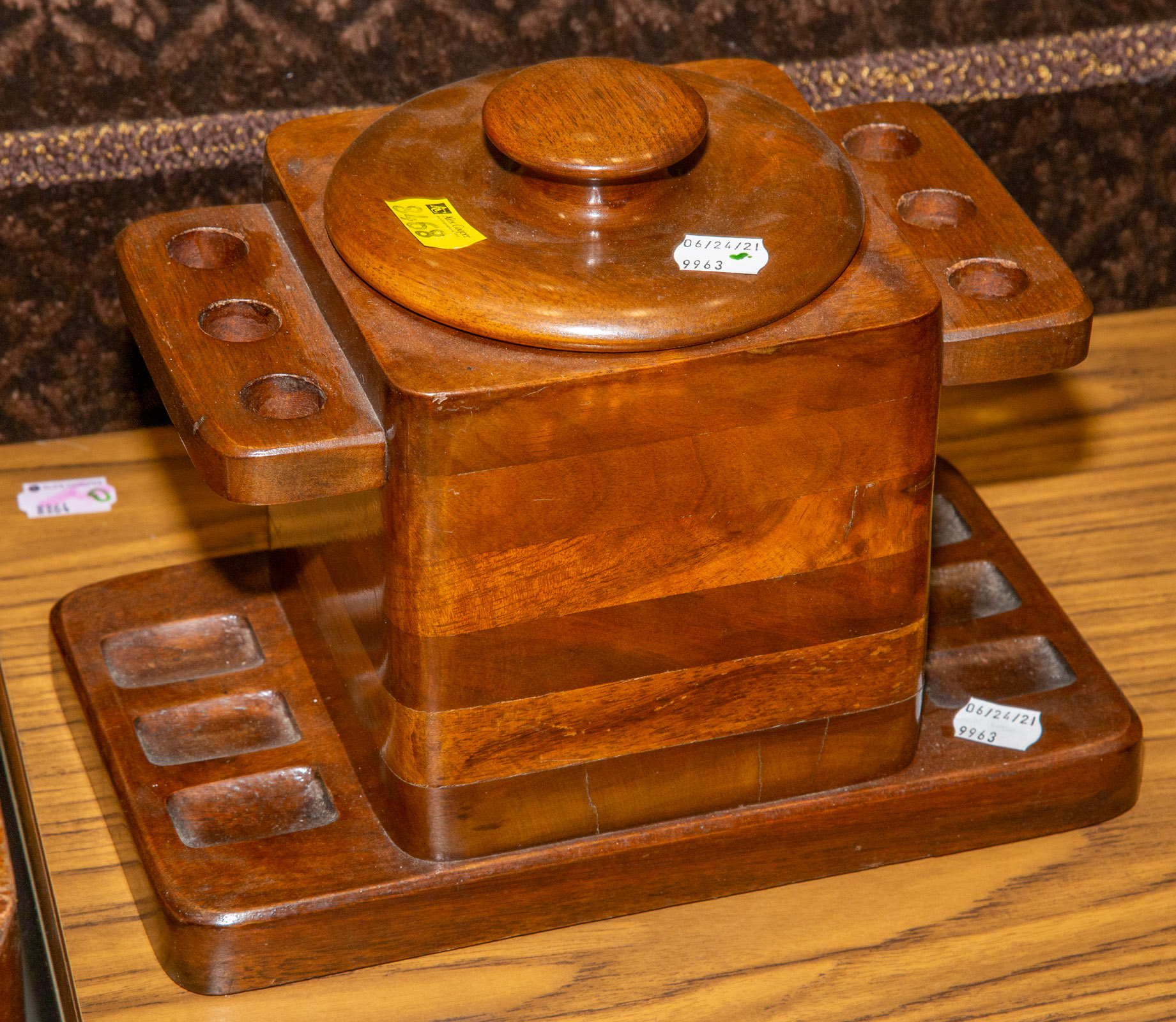 WALNUT PIPE STAND / TOBACCO JAR Later