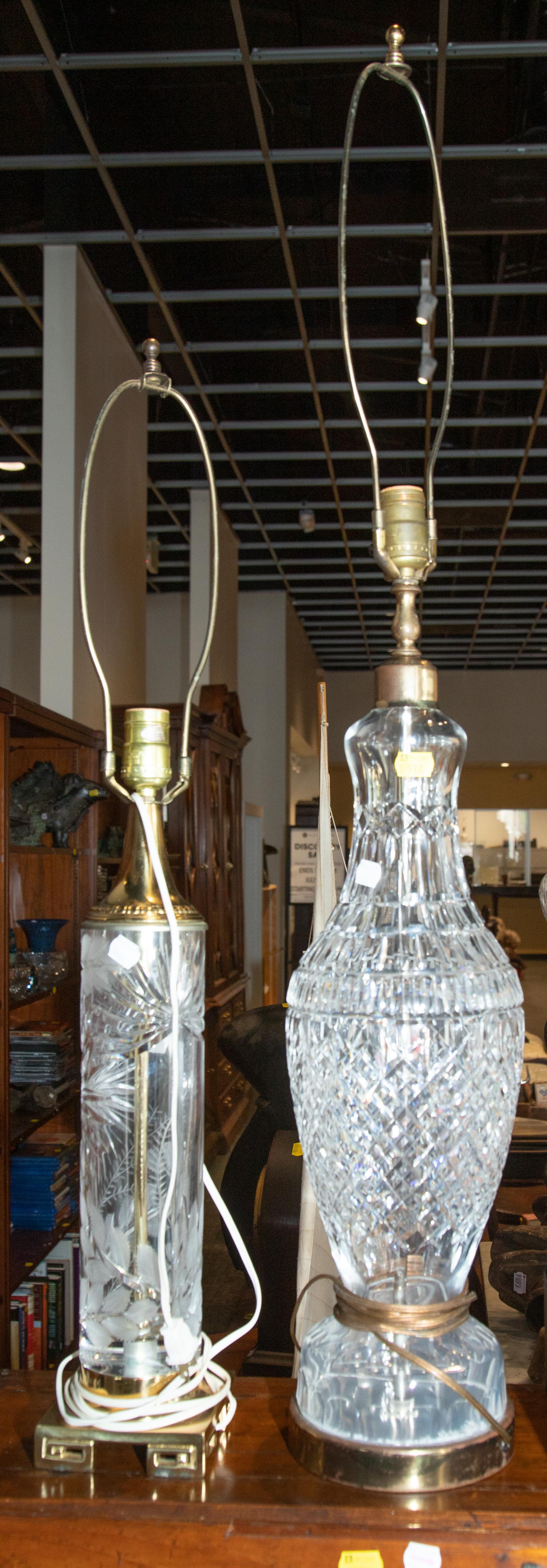 TWO CUT GLASS LAMPS Pressed cut and
