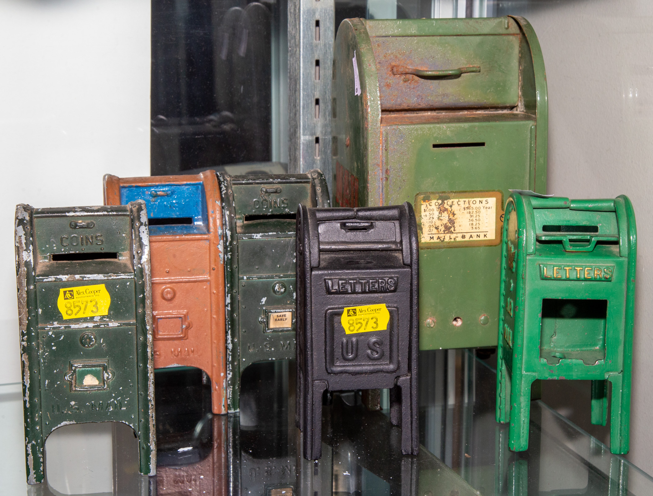 SIX MAILBOX BANKS Includes tin and cast