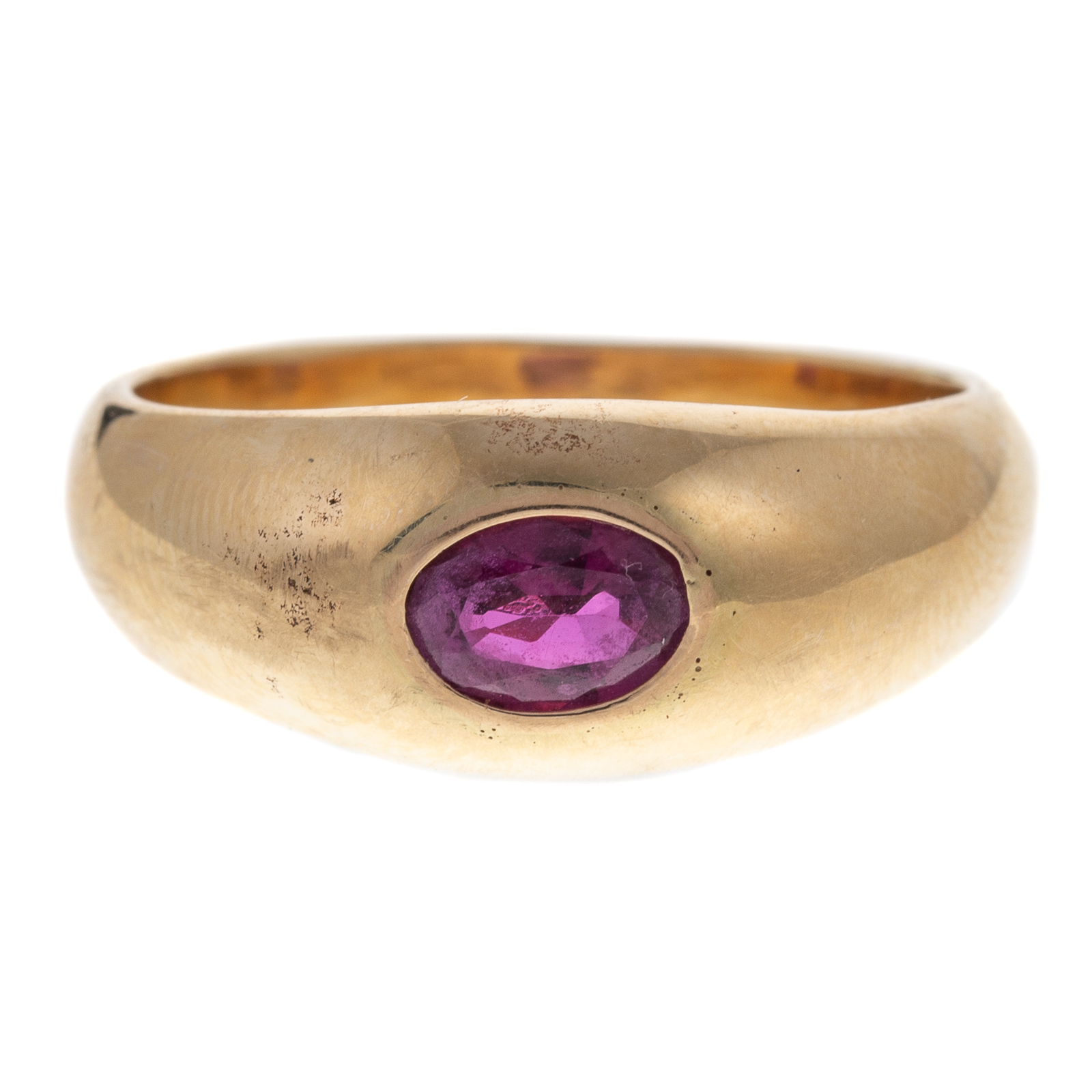 A GYPSY SET RUBY RING IN 14K 14K 333fea