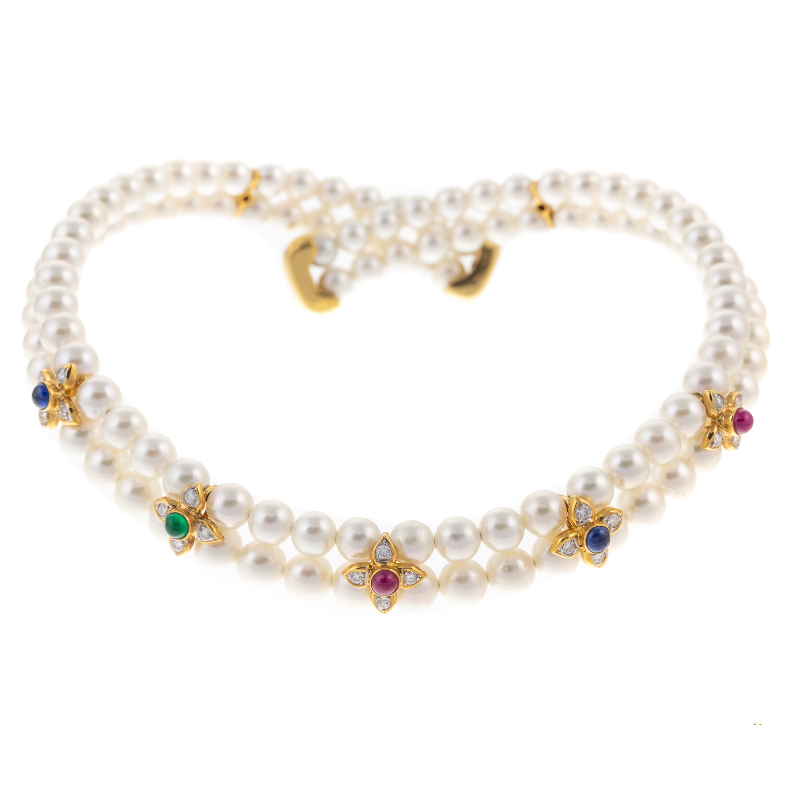 AN 18K PEARL COLLAR SET WITH GEMSTONES 333fe5