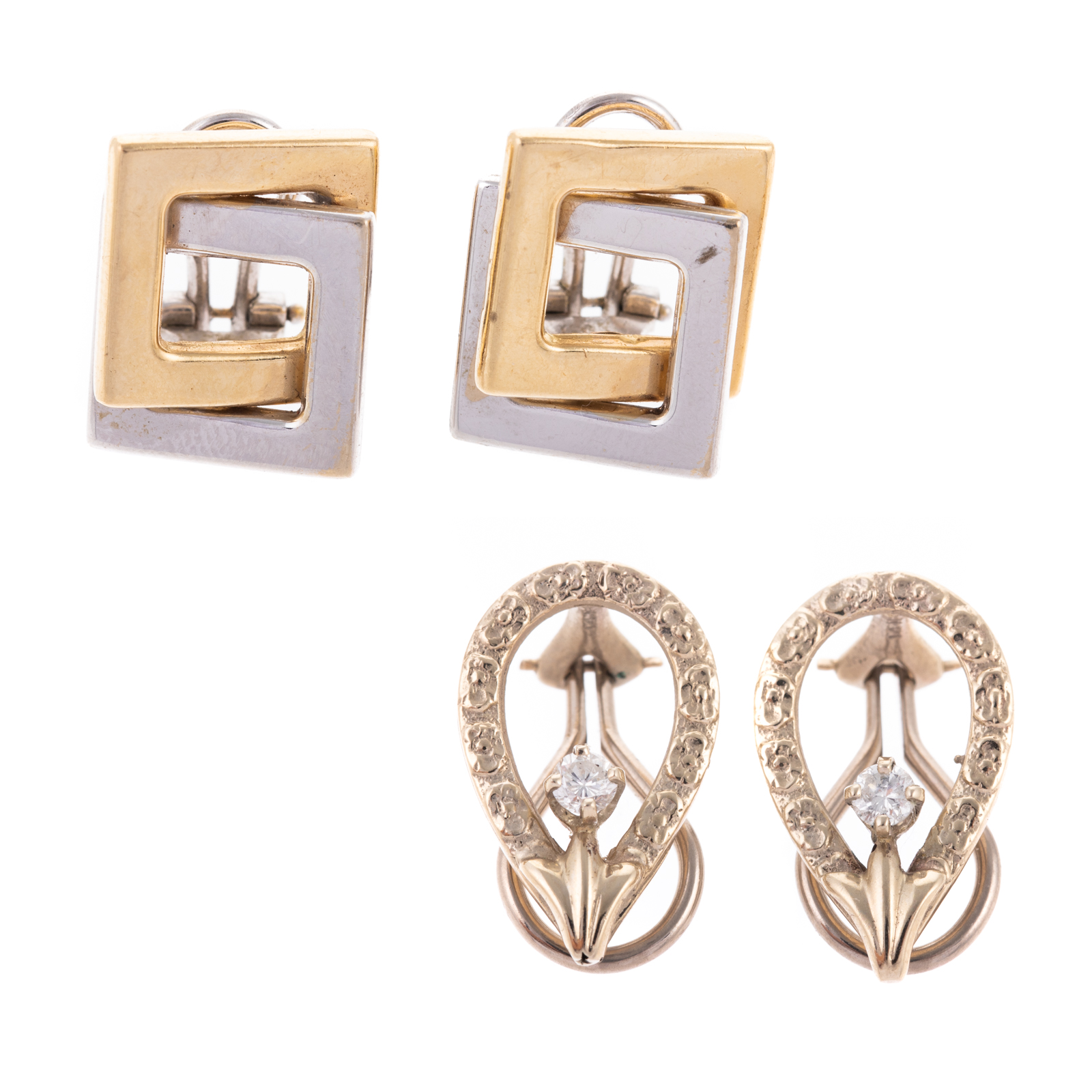 TWO PAIRS OF 14K CONTEMPORARY CLIP