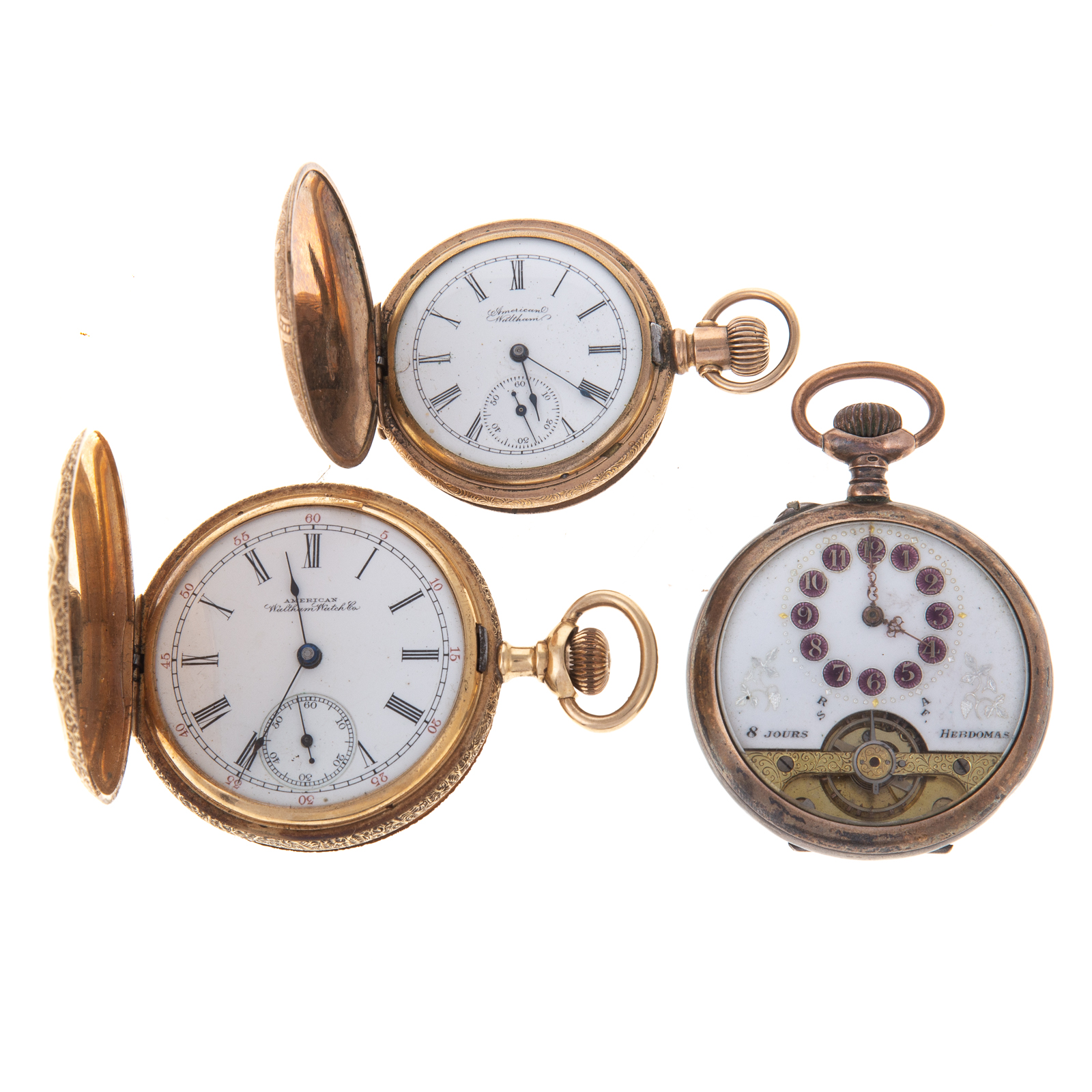 A TRIO OF POCKET WATCHES IN 14K