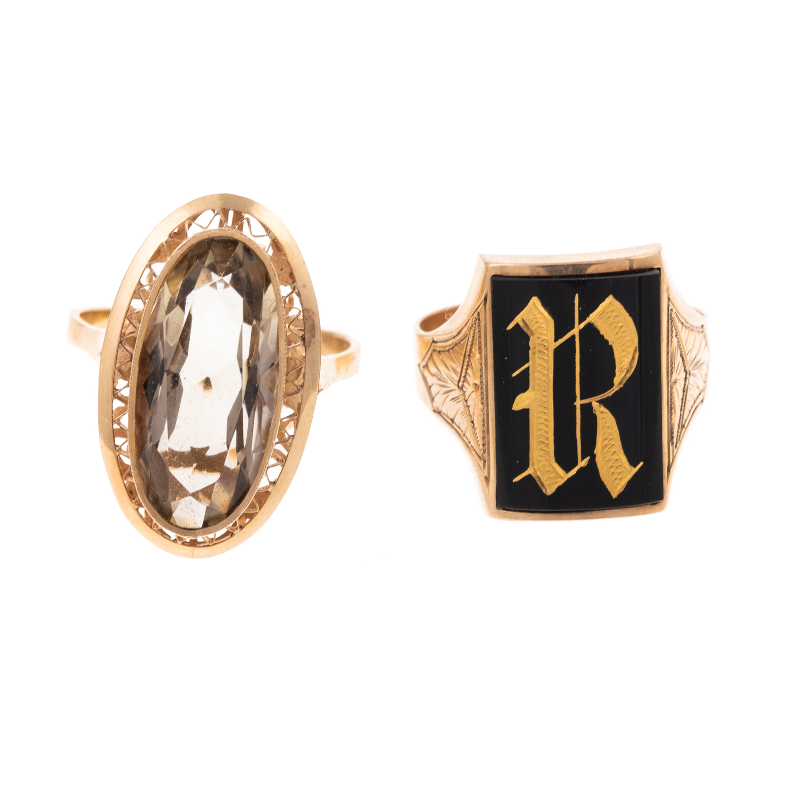 TWO STATEMENT RINGS IN 14K & 18K