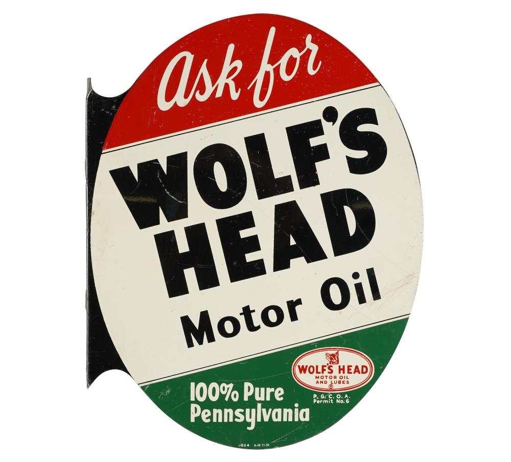 WOLFS HEAD MOTOR OIL SIGNdouble sided;