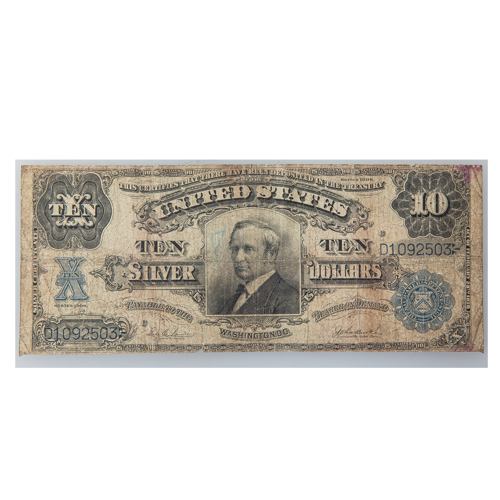 1908 10 SILVER CERTIFICATE TOMBSTONE  3340f6