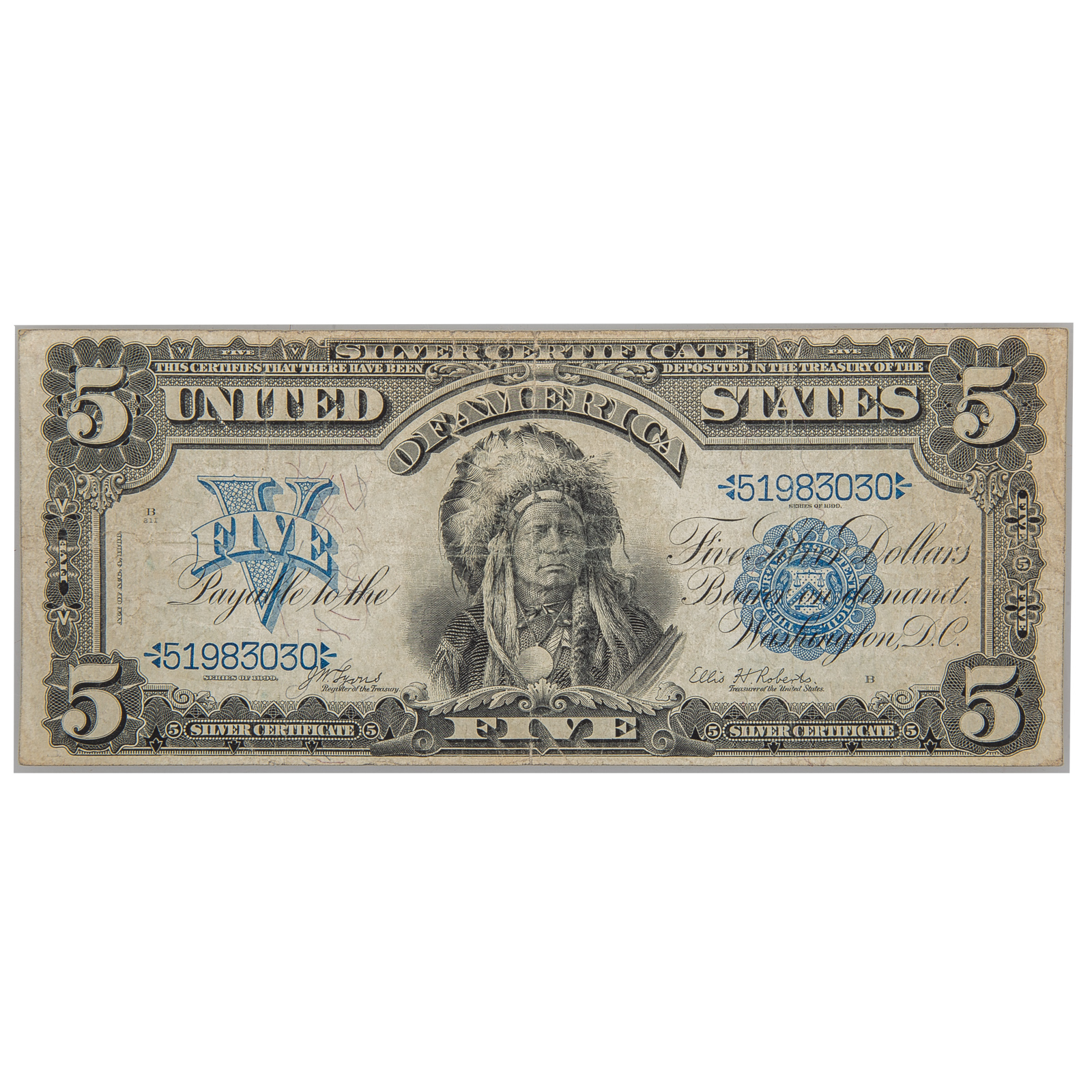 1899 $5 SILVER CERTIFICATE "CHIEF"