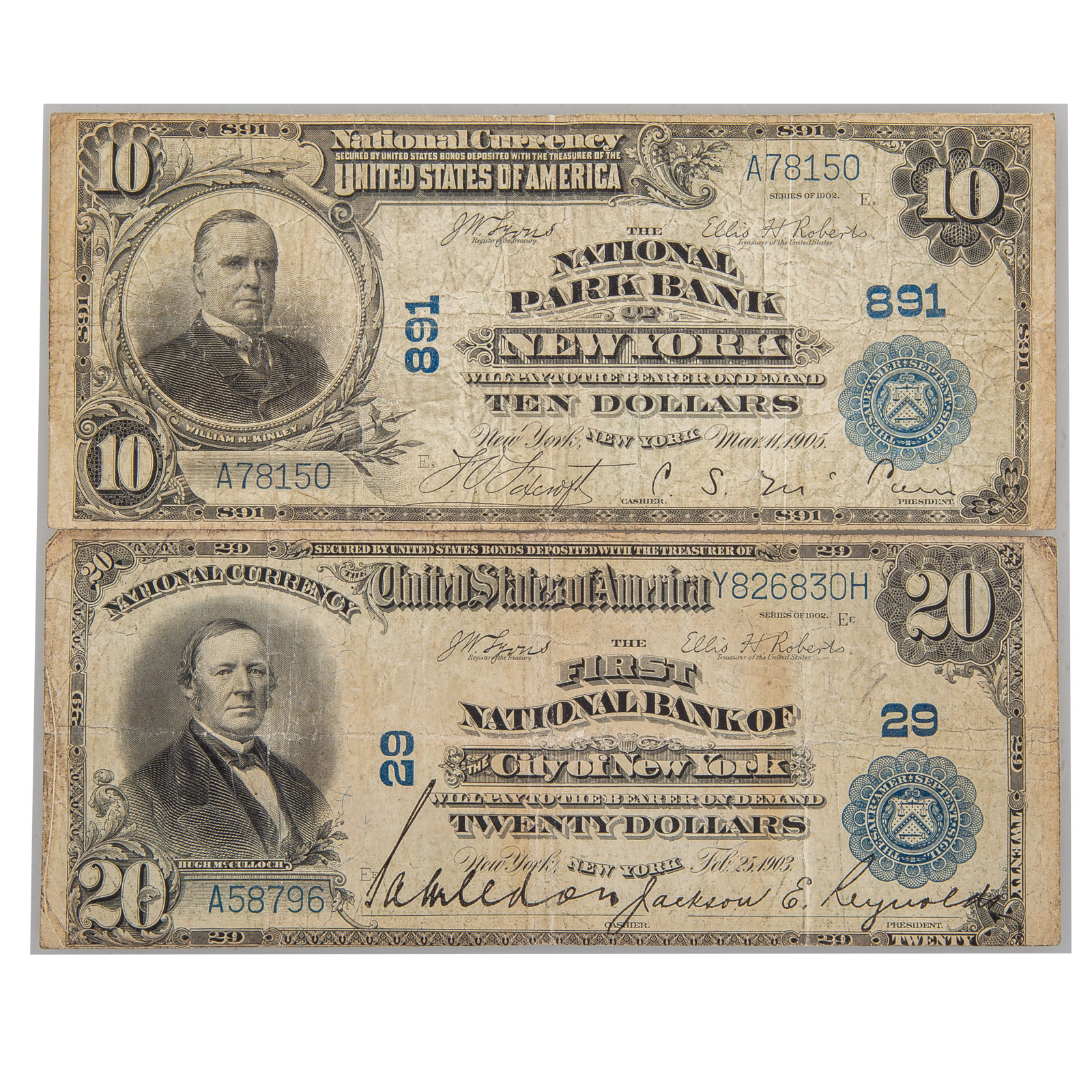 PAIR OF NY NATIONALS 1902 PB $10