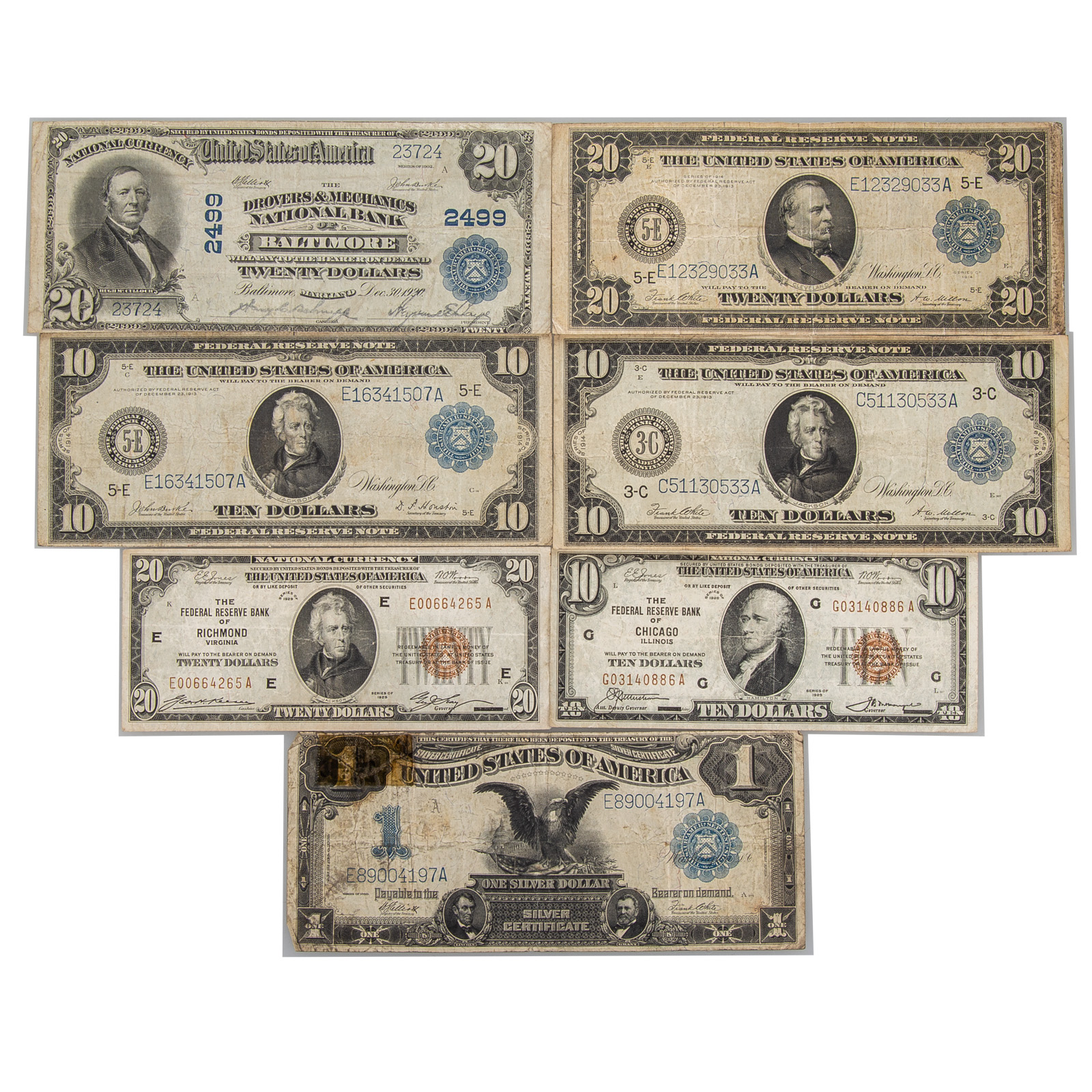 INTERESTING LOT OF SEVEN CURRENCY 334142