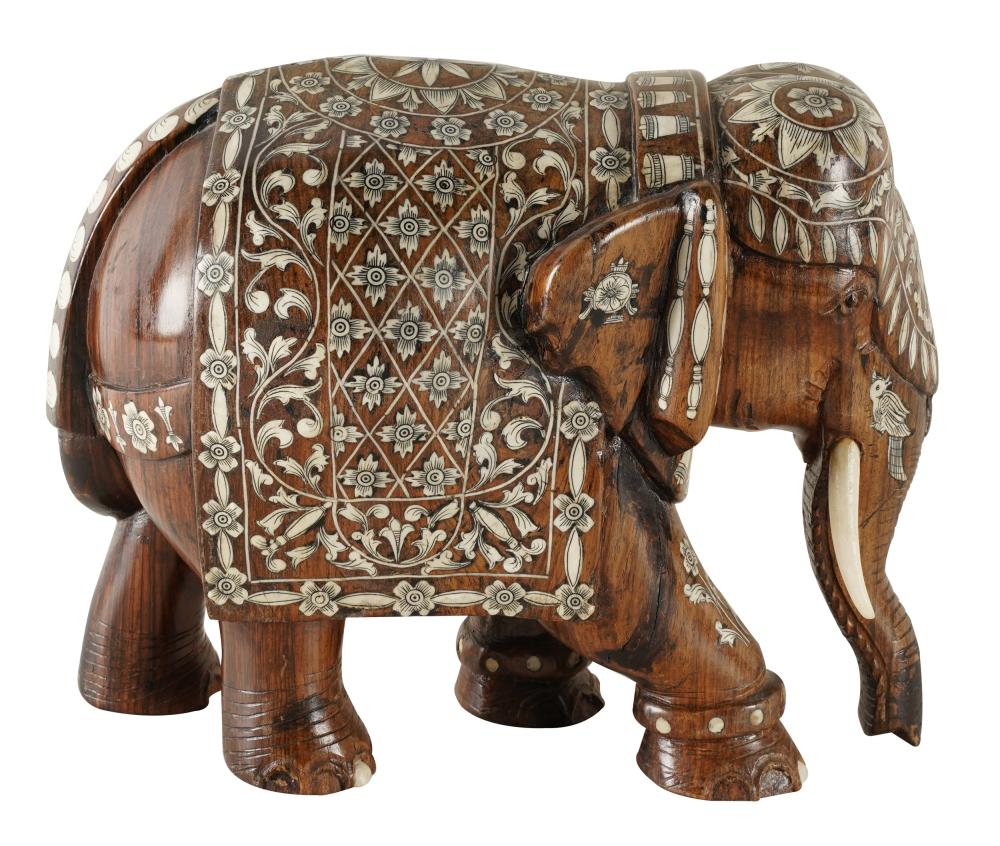 INLAID CARVED WOOD ELEPHANTProvenance  334150