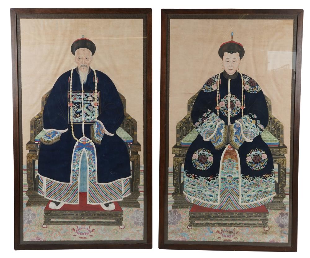 PAIR OF CHINESE ANCESTRAL PORTRAITSwatercolor