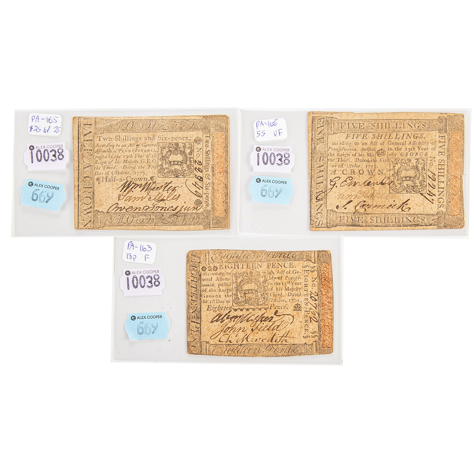 THREE PENNSYLVANIA COLONIAL NOTES 334182