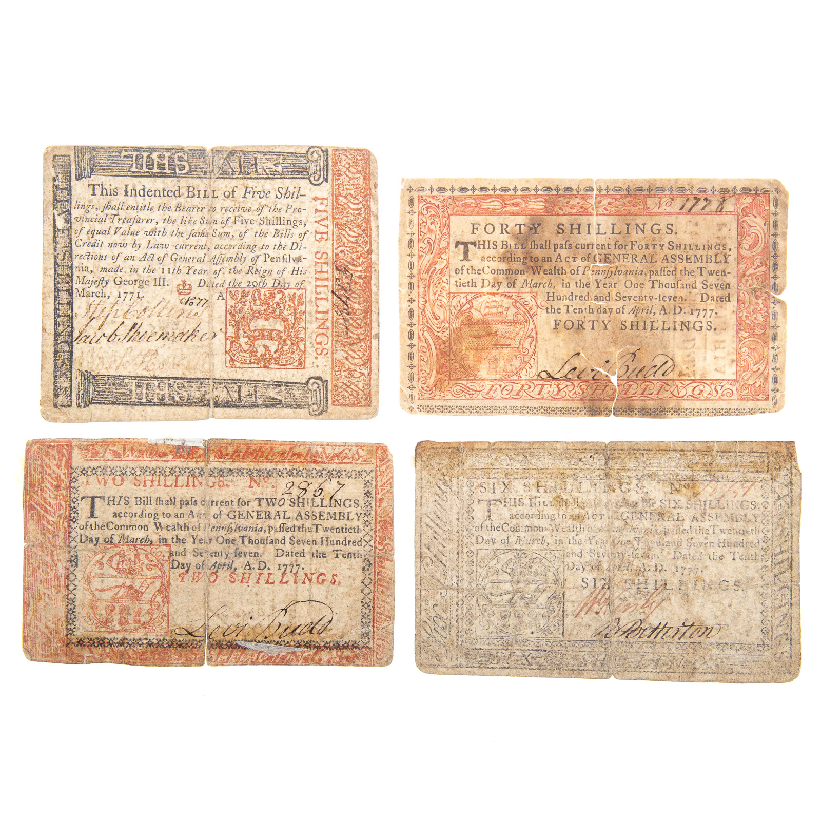FOUR PA COLONIAL CURRENCY NOTES