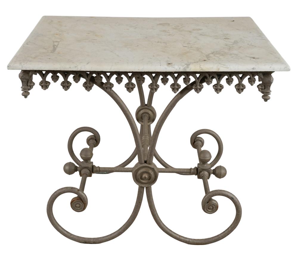 FRENCH MARBLE-TOP PASTRY TABLEon a metal