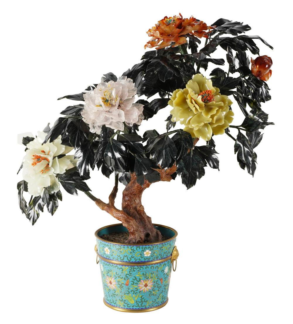 CHINESE MINERAL TREEin a cloisonne