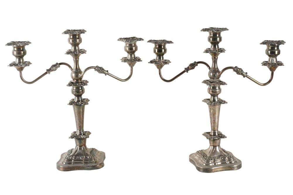 PAIR OF SILVER-PLATE CANDELABRAeach