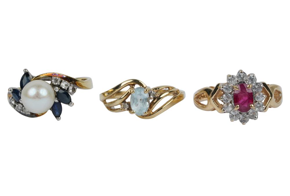 THREE YELLOW GOLD MULTI GEM RINGSone 334297